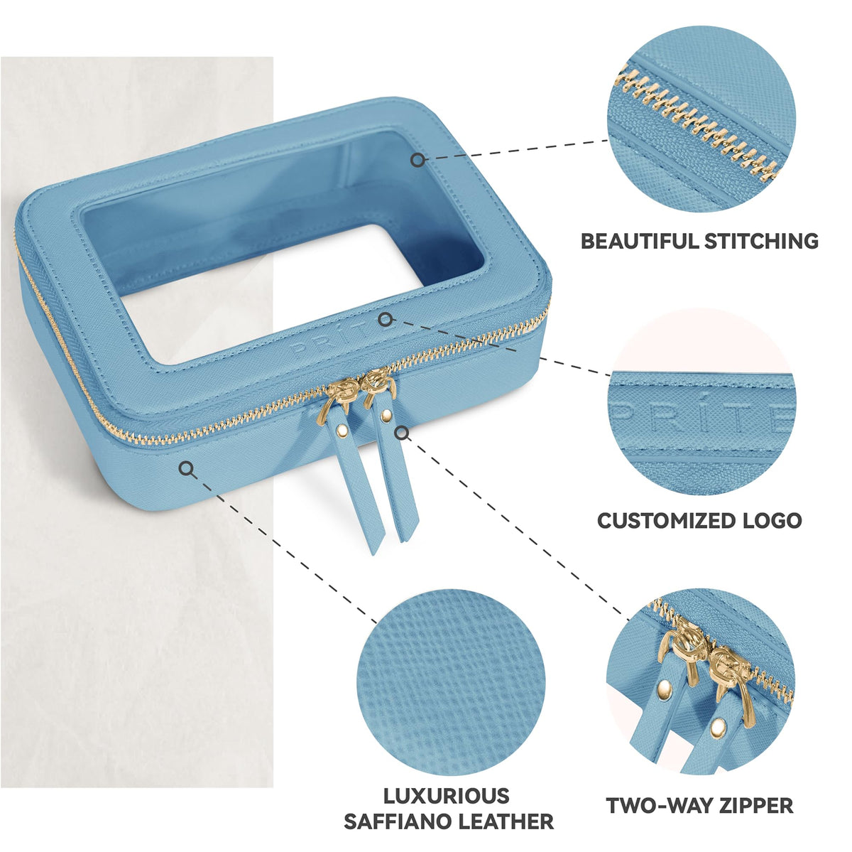 Prite Clear Makeup Bag in elegant box packaging