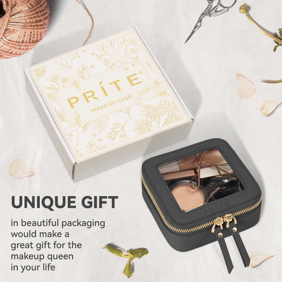 Prite Clear Makeup Bag measuring 5'' x 5'' x 2.1''