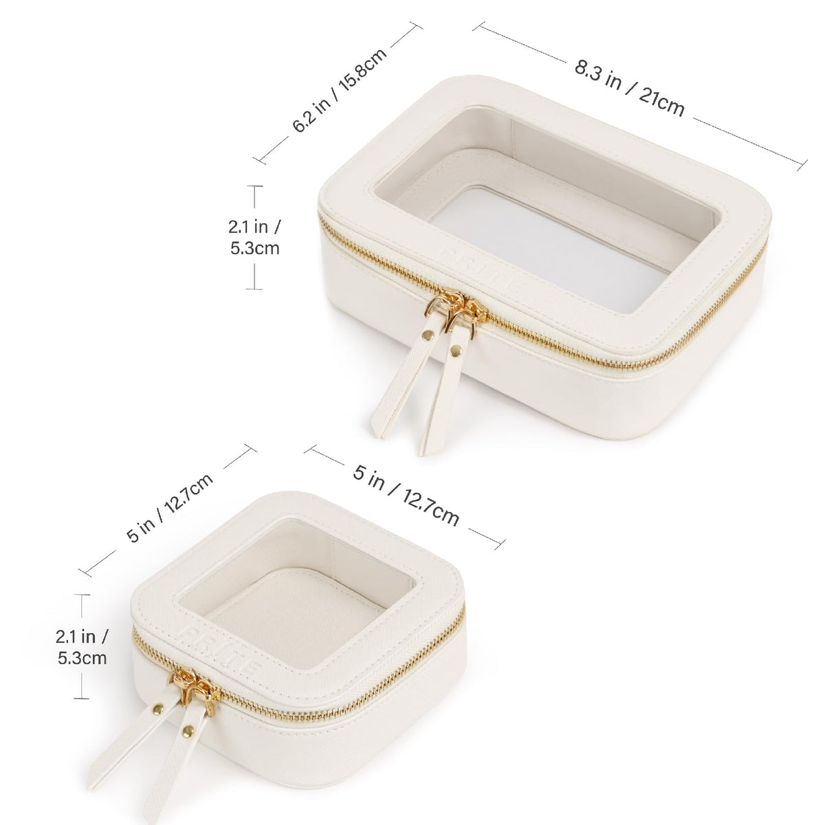Prite Clear Makeup Bag Set showing interior with cosmetics