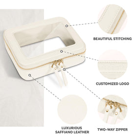 Prite Clear Makeup Bag Set side view with PU leather finish