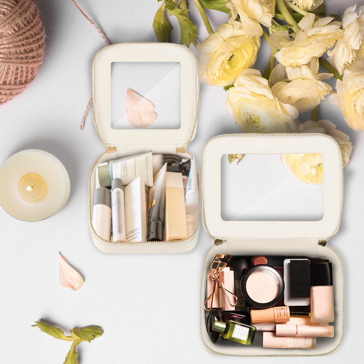 Prite Clear Makeup Bag Set with zippers close-up