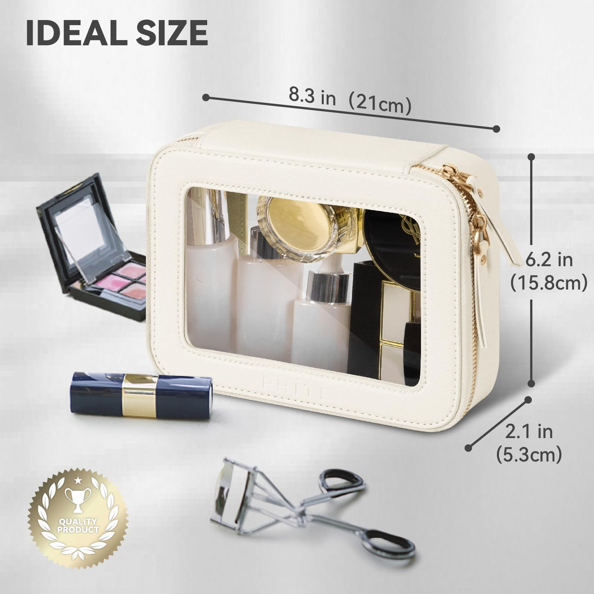 Prite Clear Makeup Bag side view highlighting PU leather material