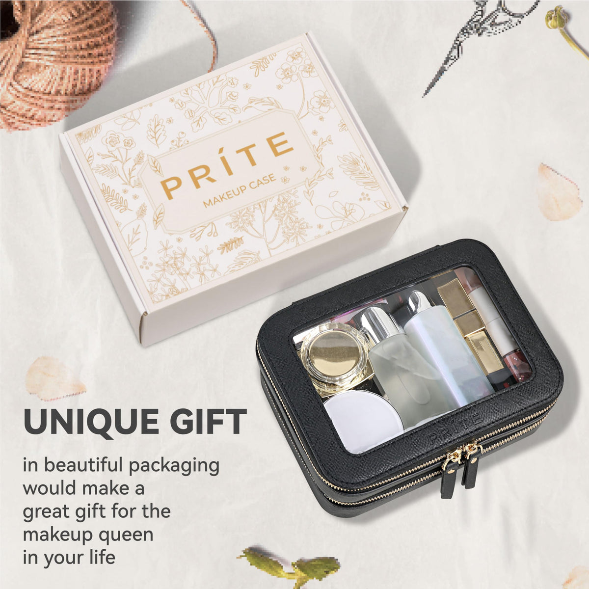 Prite Double Layer Clear Makeup Bag back view with metal zippers