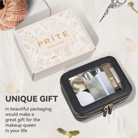 Prite Double Layer Clear Makeup Bag back view with metal zippers