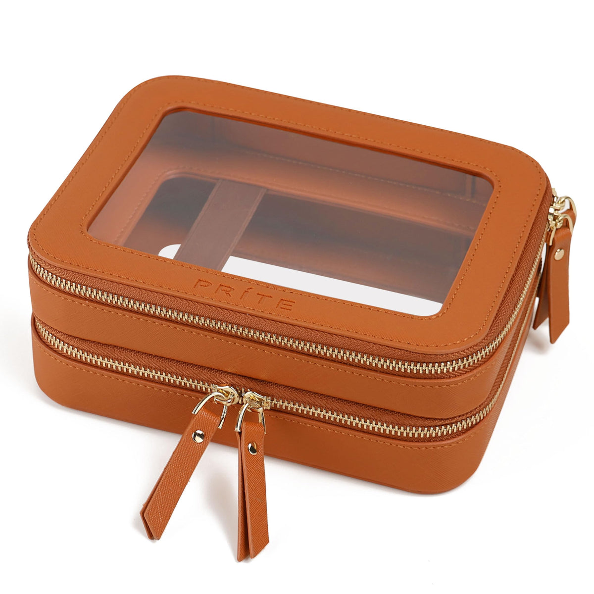 Prite Double Layer Clear Makeup Bag front view with elegant design