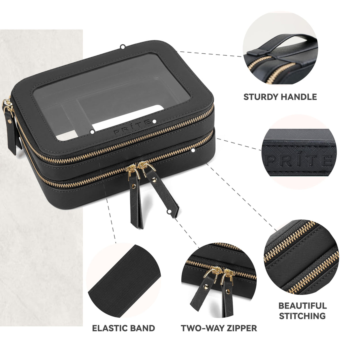 Prite Double Layer Clear Makeup Bag in elegant gift box