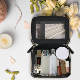 Prite Double Layer Clear Makeup Bag showing interior compartments