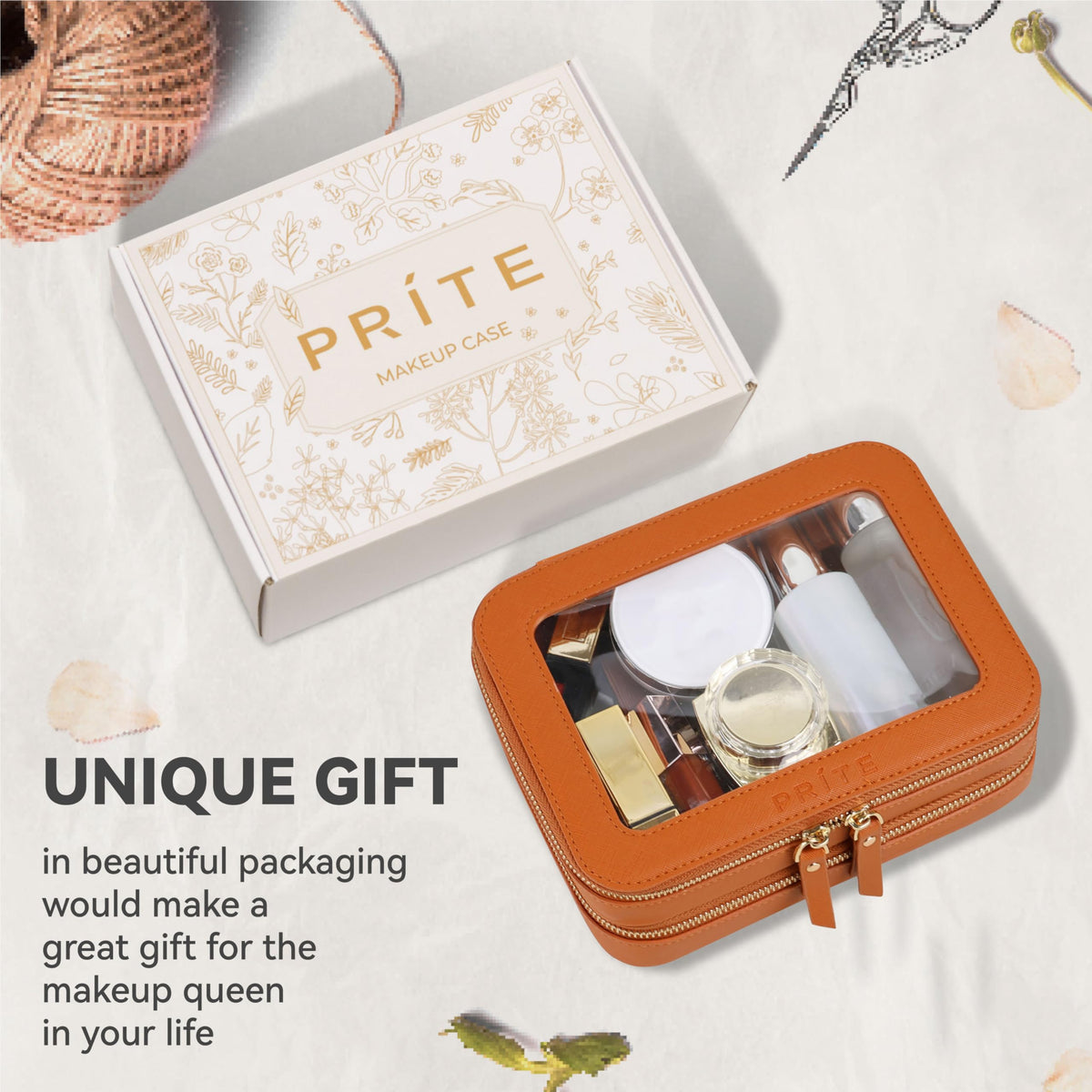 Prite Double Layer Clear Makeup Bag showing waterproof material close-up