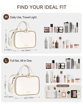 Prite Large Makeup Bag open showing compartments and brush holder