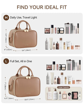 Prite Large Makeup Bag open showing compartments and brush holder