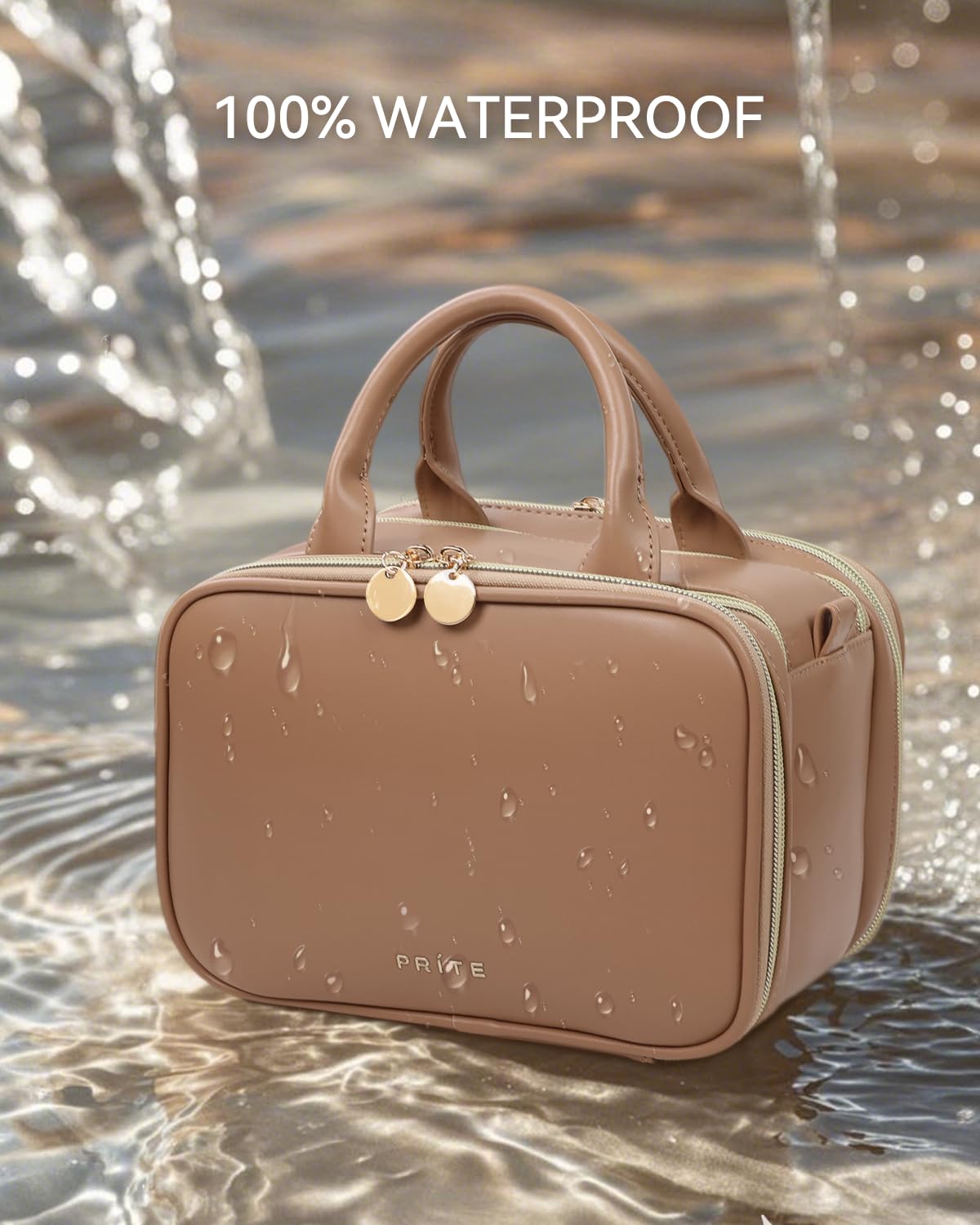 Prite Large Makeup Bag showing brush holder and PVC cover