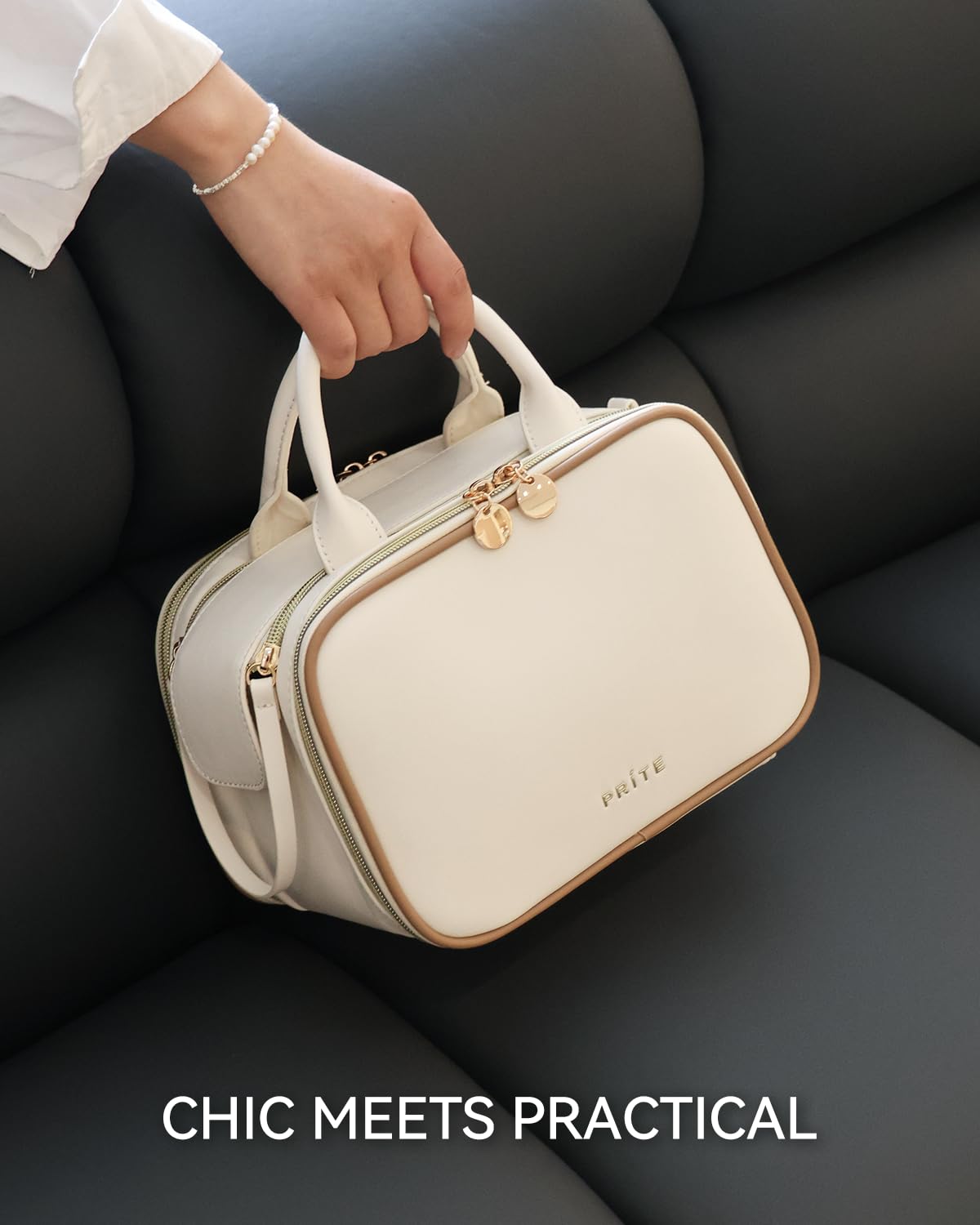 Prite Large Makeup Bag with brush holder and PVC cover