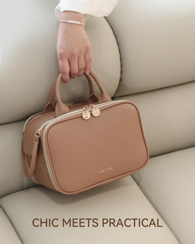 Prite Large Makeup Bag with zippers and waterproof leather