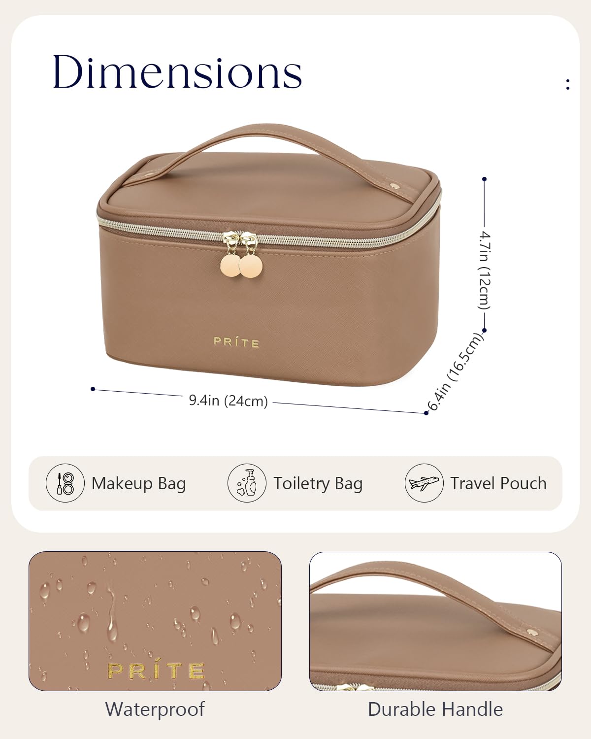 Prite Makeup Bag displayed with cosmetics