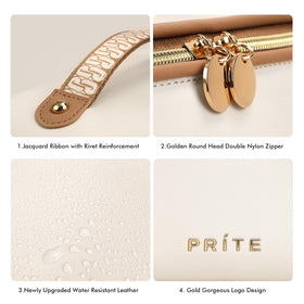 Prite Makeup Bag in stylish design on a bathroom counter