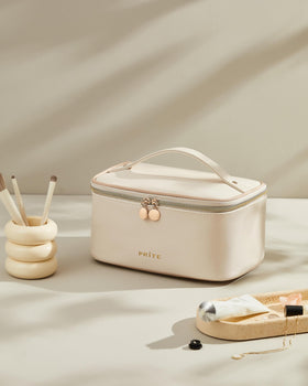 Prite Makeup Bag interior showing compartments and brush holder
