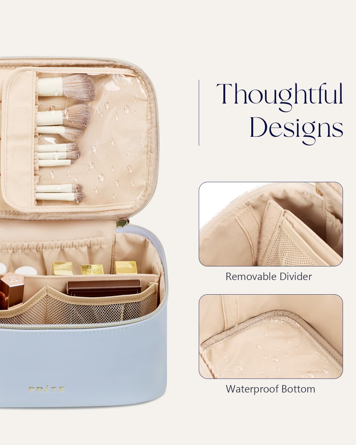 Prite Makeup Bag open view displaying large capacity