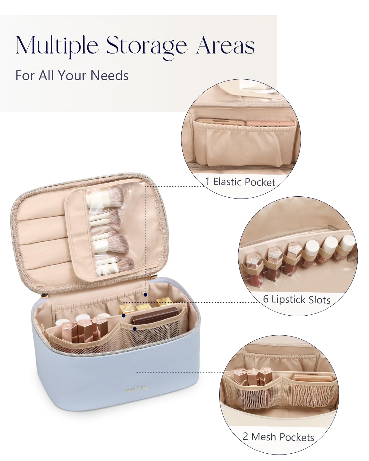 Prite Makeup Bag side view highlighting vegan leather material