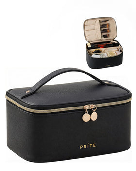 Prite Makeup Bag Travel Cosmetic Case in black, front view