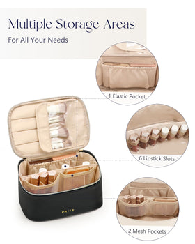 Prite Makeup Bag with brushes and lipsticks organised