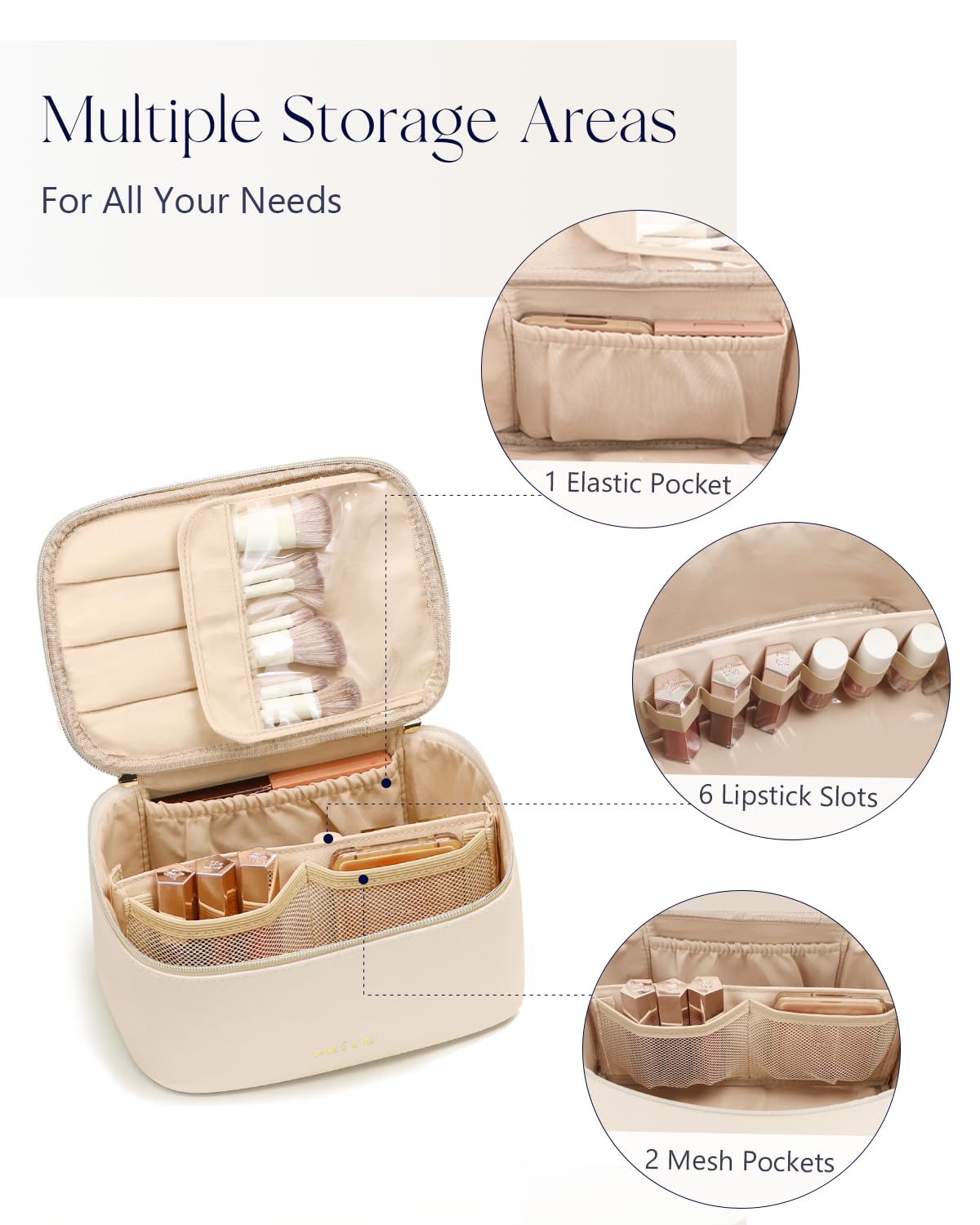 Prite Makeup Bag with full-sized skincare bottles inside