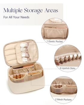 Prite Makeup Bag with full-sized skincare bottles inside