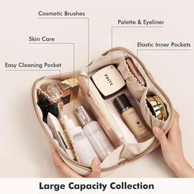 Prite Makeup Bag with water-resistant vegan leather exterior