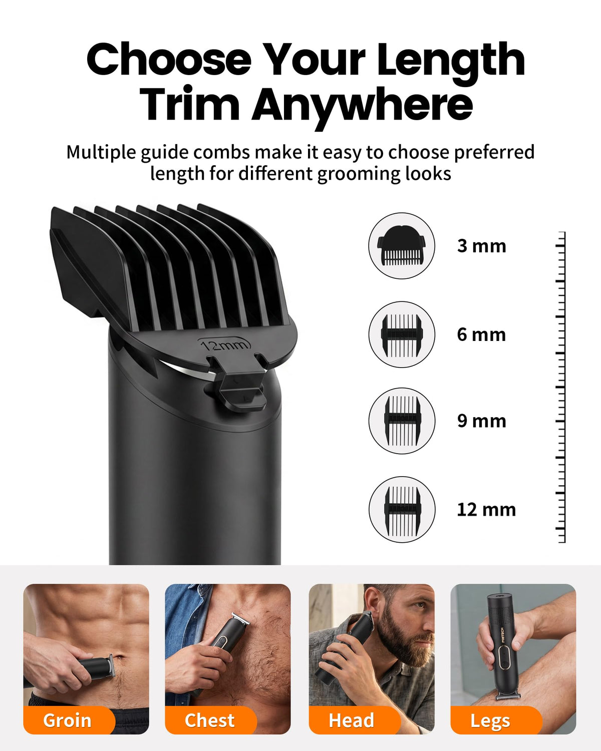 PRITECH Body Hair Trimmer with length guide combs