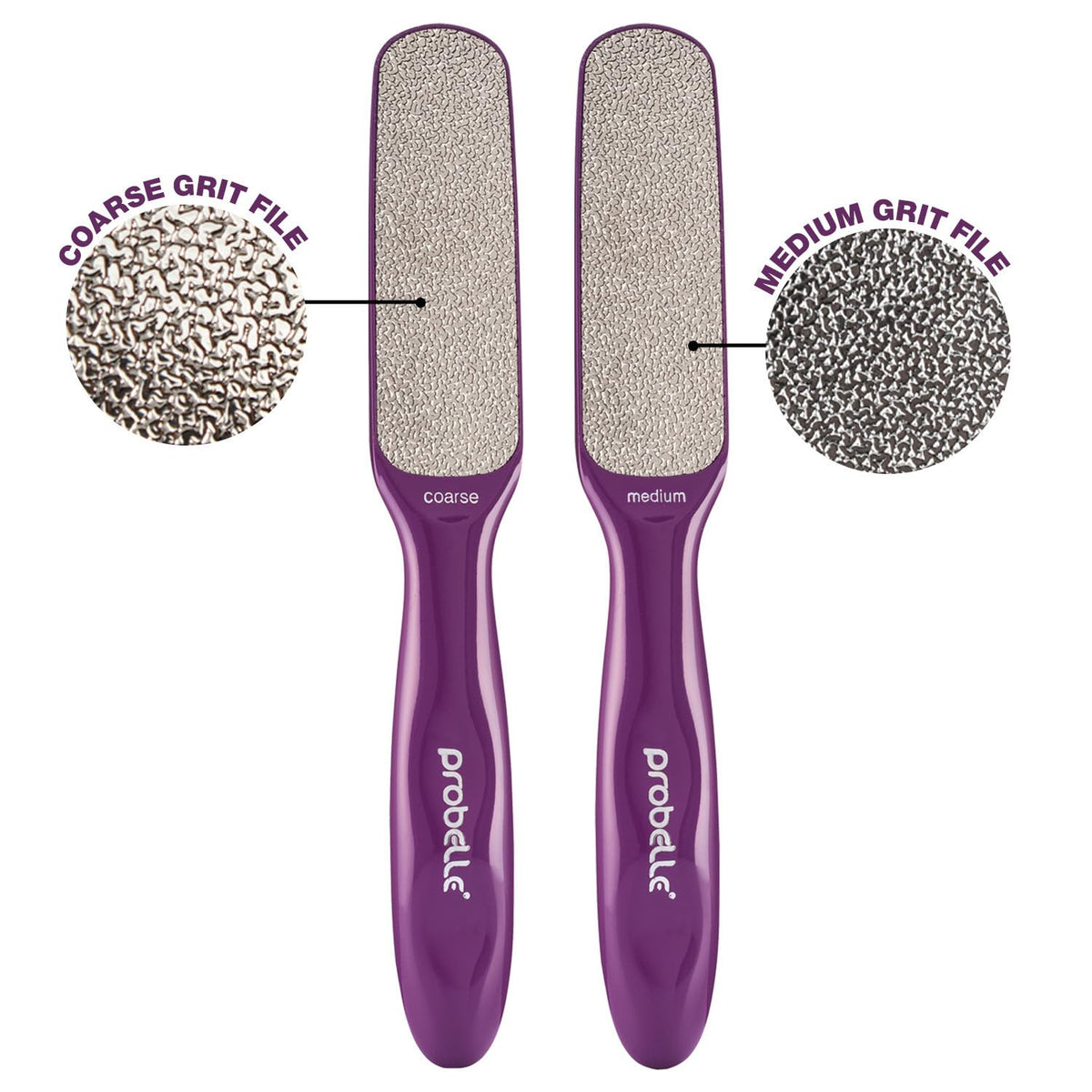 Probelle Double Sided Nickel Foot File in a hand demonstrating use