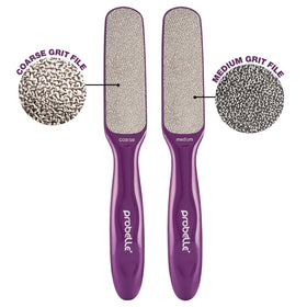 Probelle Double Sided Nickel Foot File in a hand demonstrating use