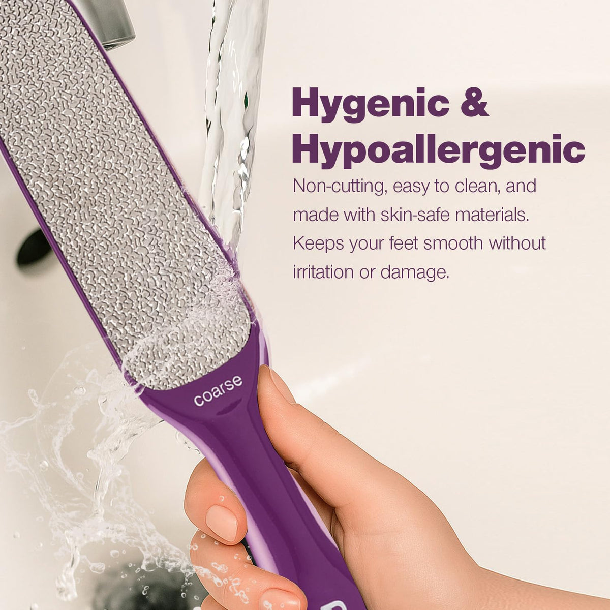 Probelle Double Sided Nickel Foot File on a bathroom counter