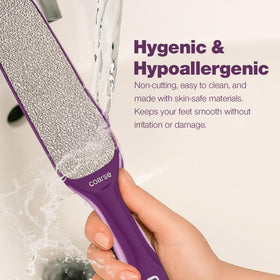 Probelle Double Sided Nickel Foot File on a bathroom counter