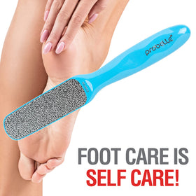 Probelle foot file on a bathroom counter