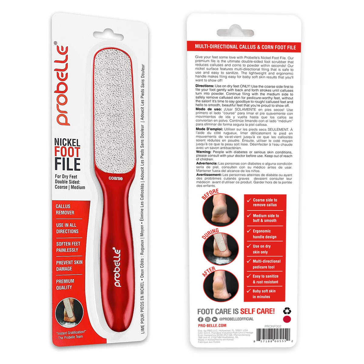 Probelle Foot File showing its nickel surface texture