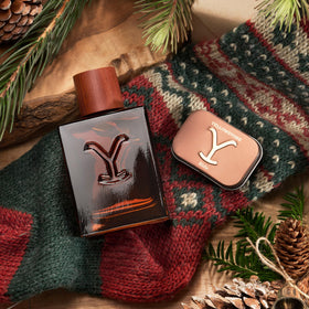 Profile view of Yellowstone Ride Men's Cologne bottle showing label