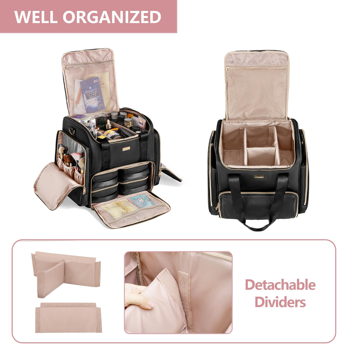 Prokva Rolling Makeup Case open with makeup essentials inside