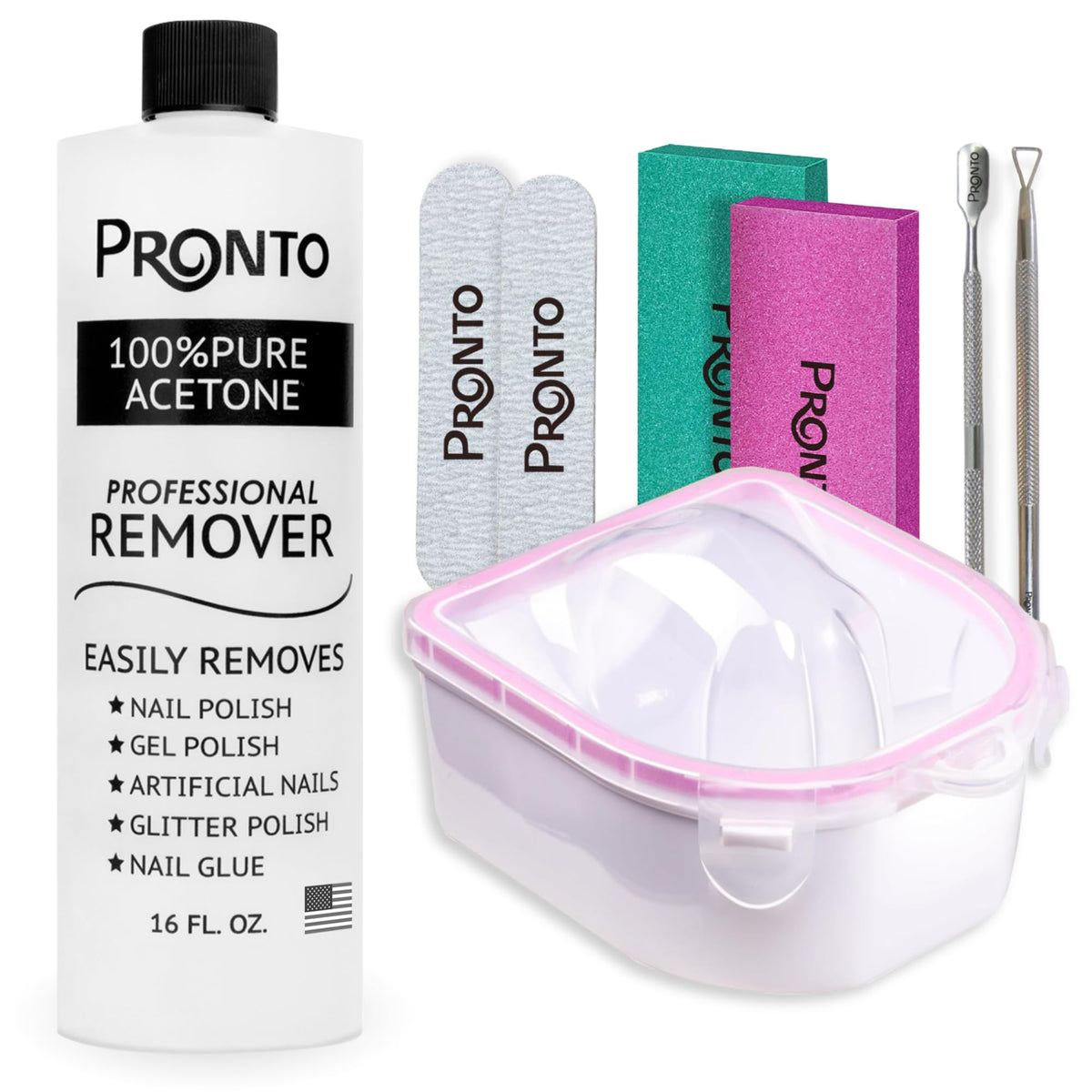 Pronto 100% Acetone Nail Polish Remover 16 Fl Oz front view