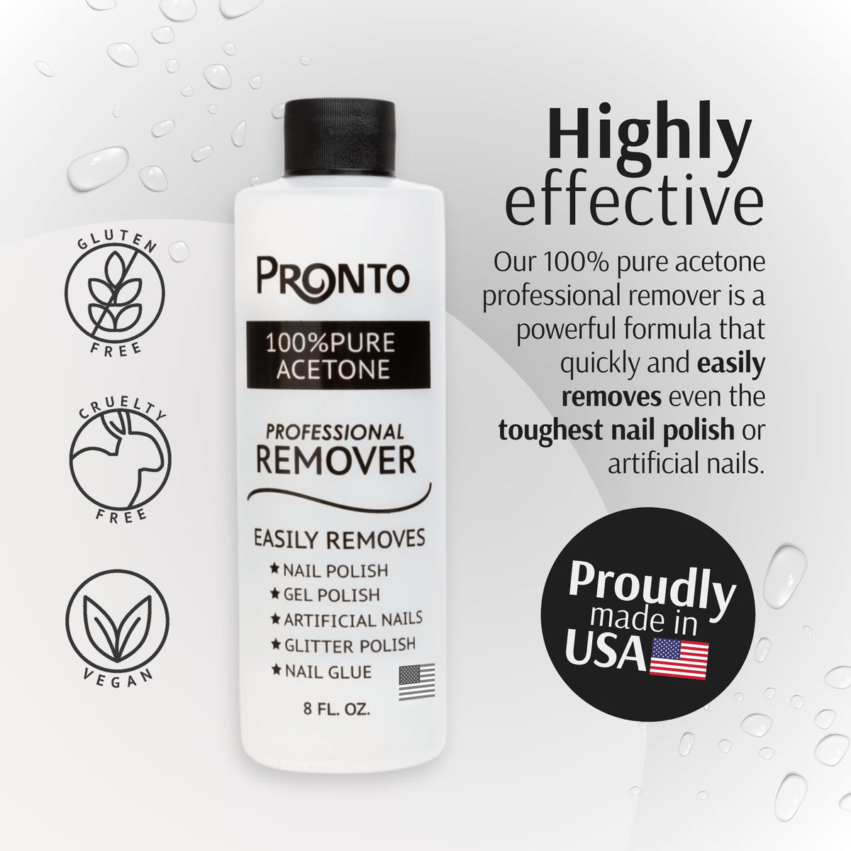 Pronto nail polish remover 8 Fl Oz bottles side view