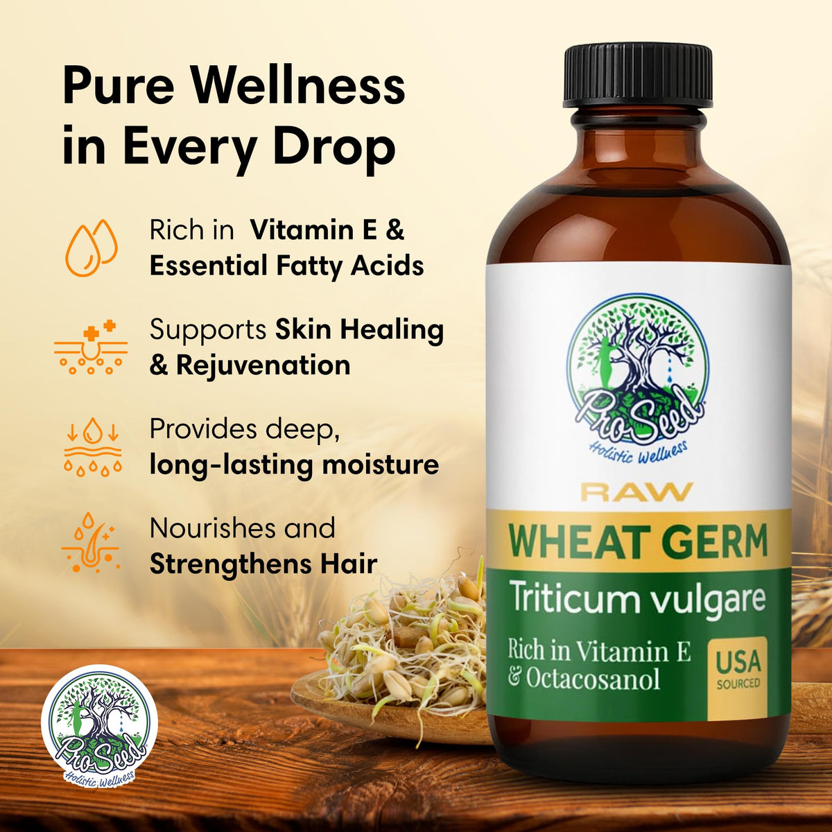 ProSeed Wheat Germ Oil 240ml back view with ingredient list
