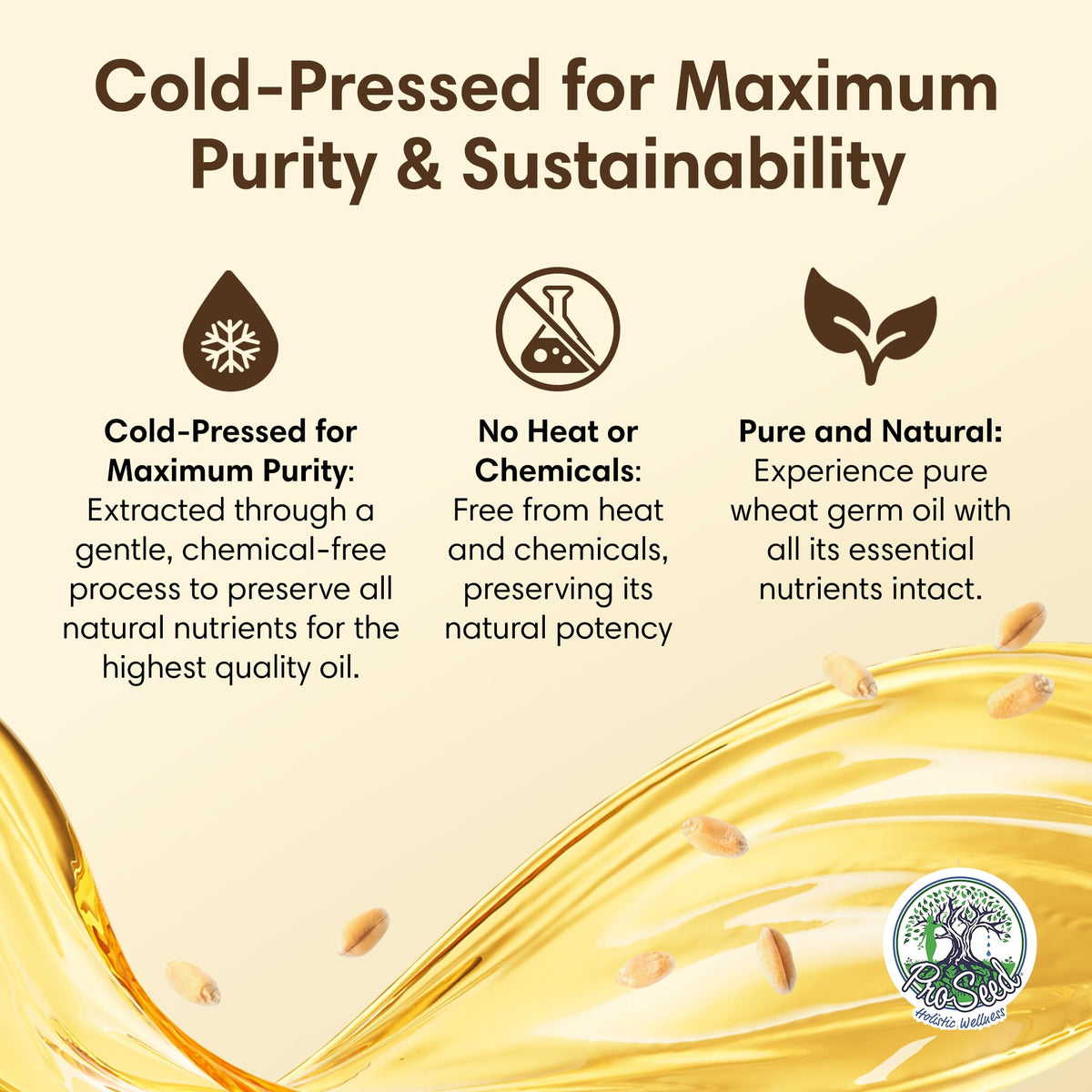 ProSeed Wheat Germ Oil 240ml being poured into a hand