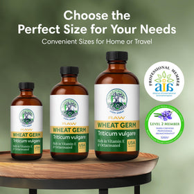 ProSeed Wheat Germ Oil 240ml on a wooden surface with plants