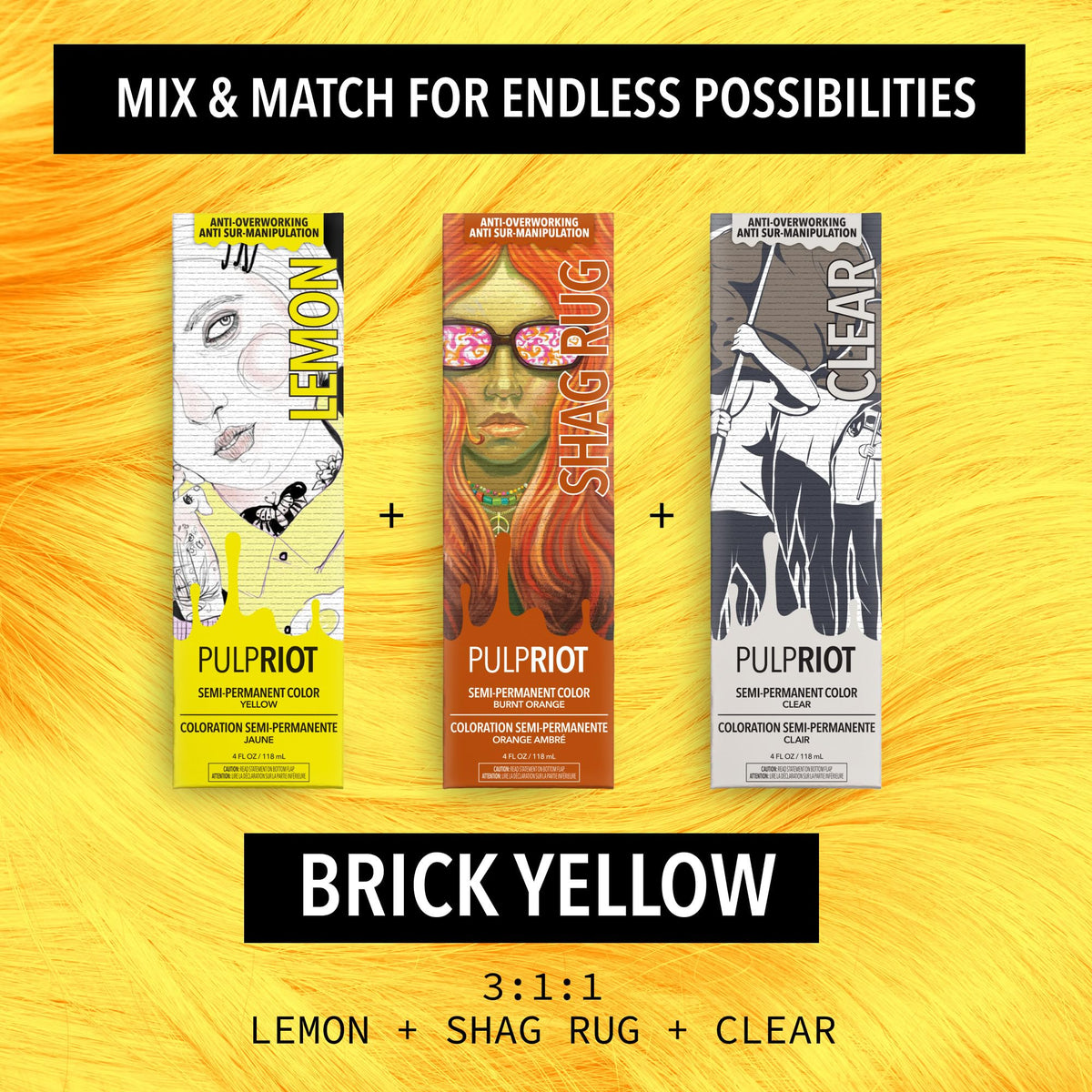 Pulp Riot Lemon hair colour mixing with clear