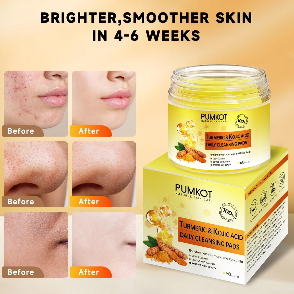 Pumkot Turmeric Kojic Acid Cleansing Pads being used on skin