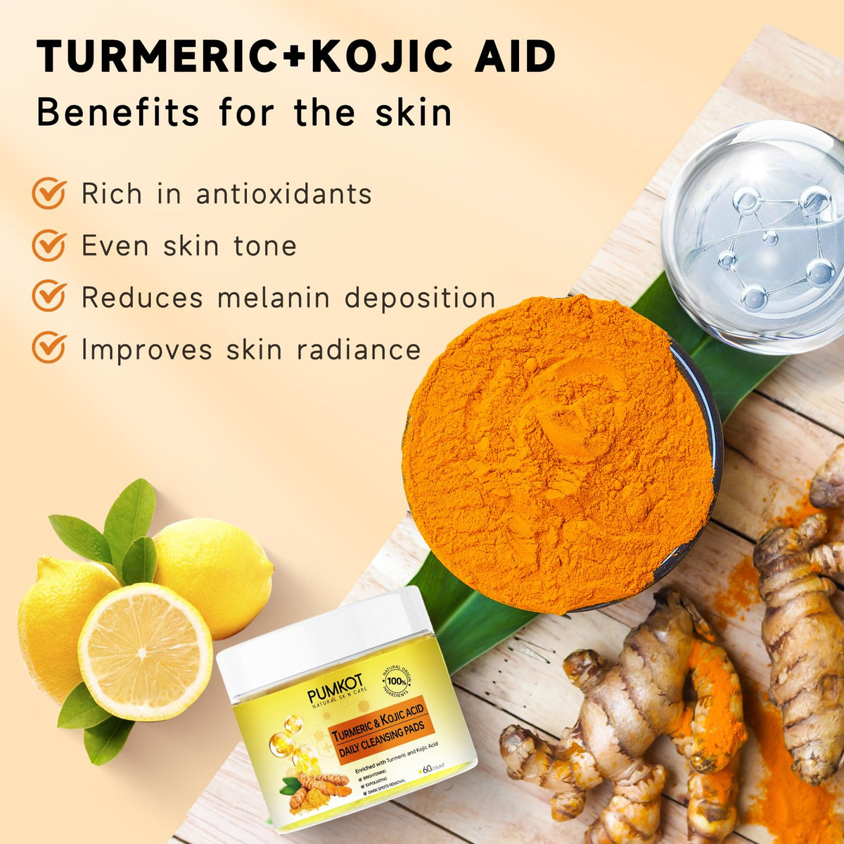 Pumkot Turmeric Kojic Acid Cleansing Pads lifestyle scene