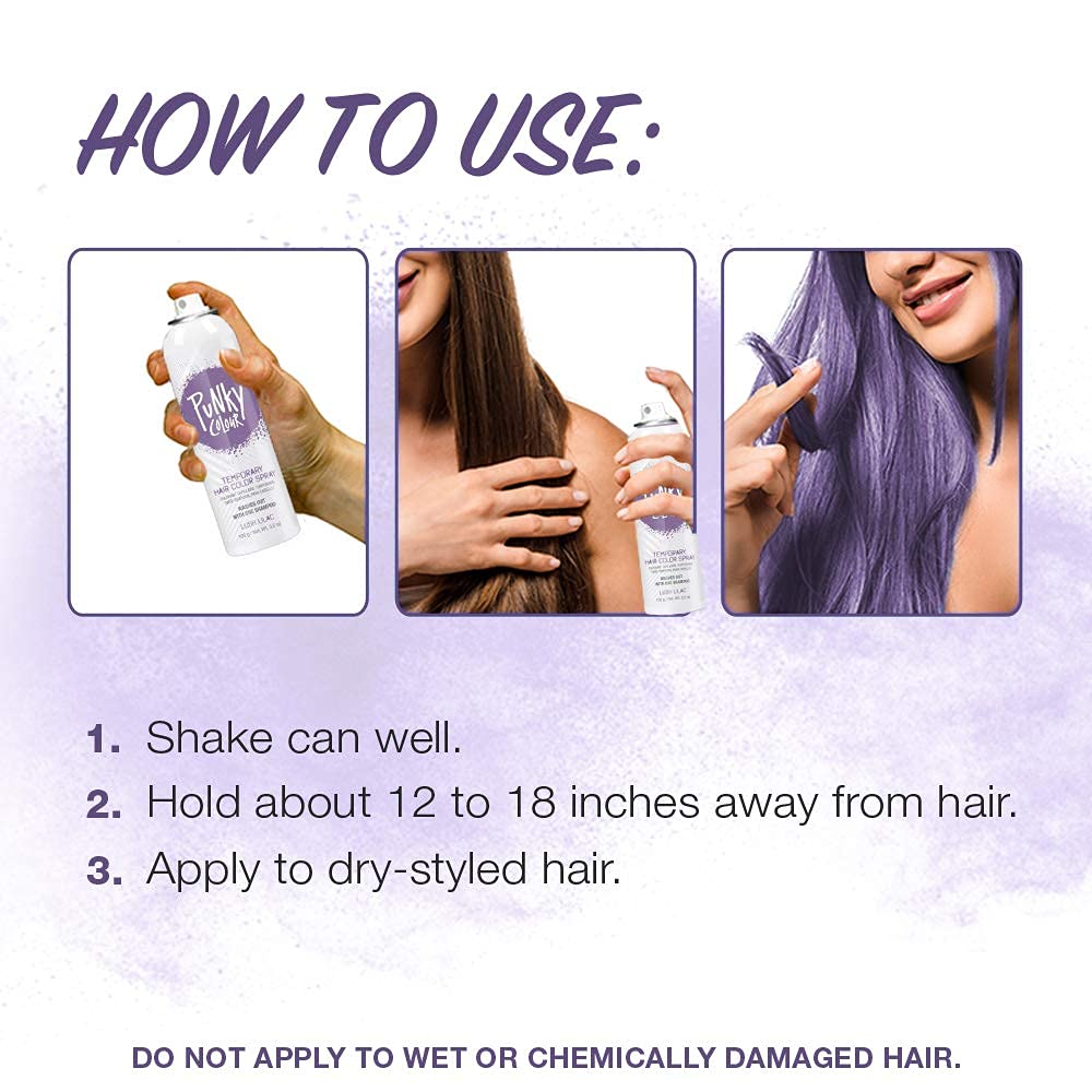 Punky Pastel Temporary Hair Color Spray Lush Lilac in use on hair
