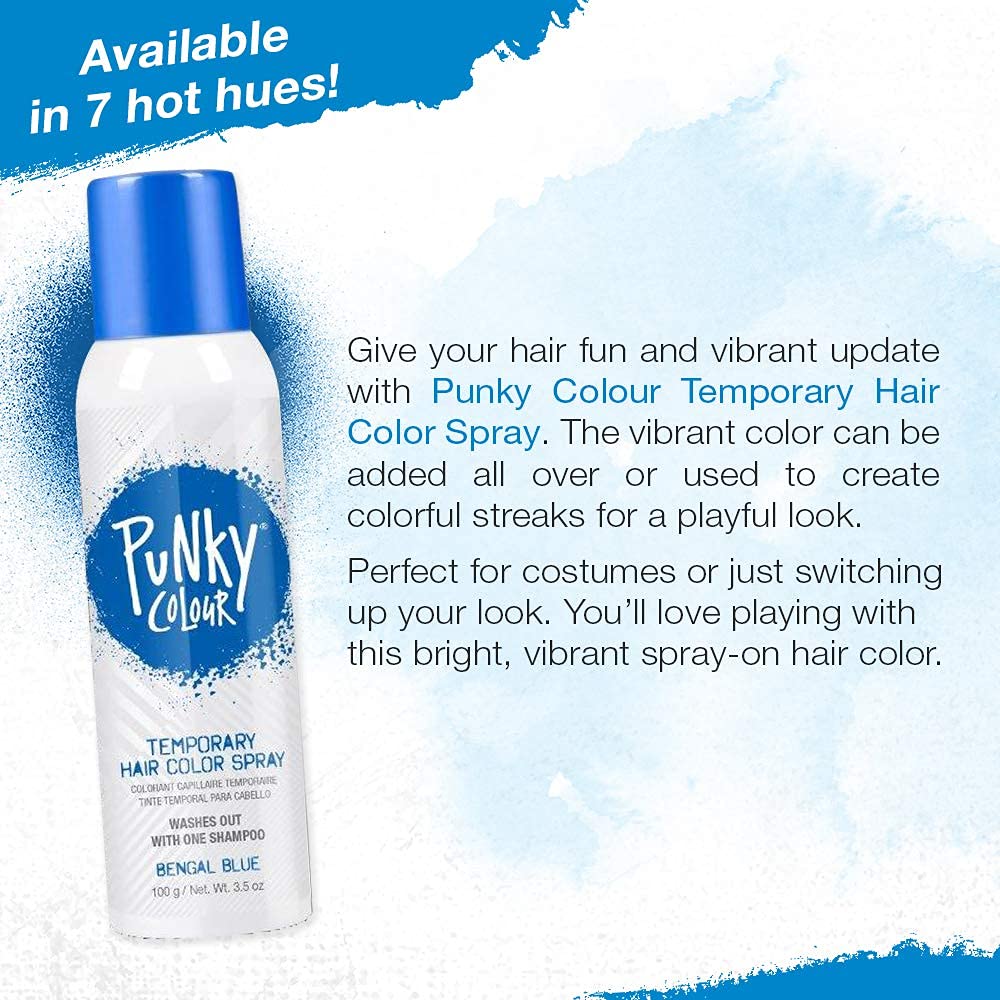 Punky Temporary Hair Color Spray Bengal Blue in use on hair