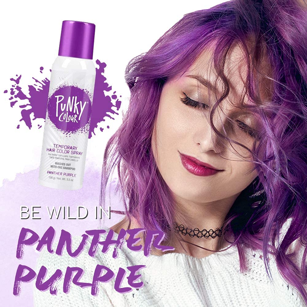 Punky Temporary Hair Color Spray Panther Purple application on hair