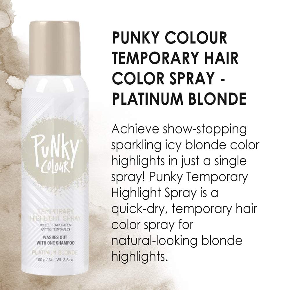 Punky Temporary Hair Highlight Spray Platinum Blonde application on hair