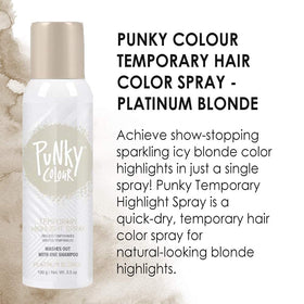 Punky Temporary Hair Highlight Spray Platinum Blonde application on hair