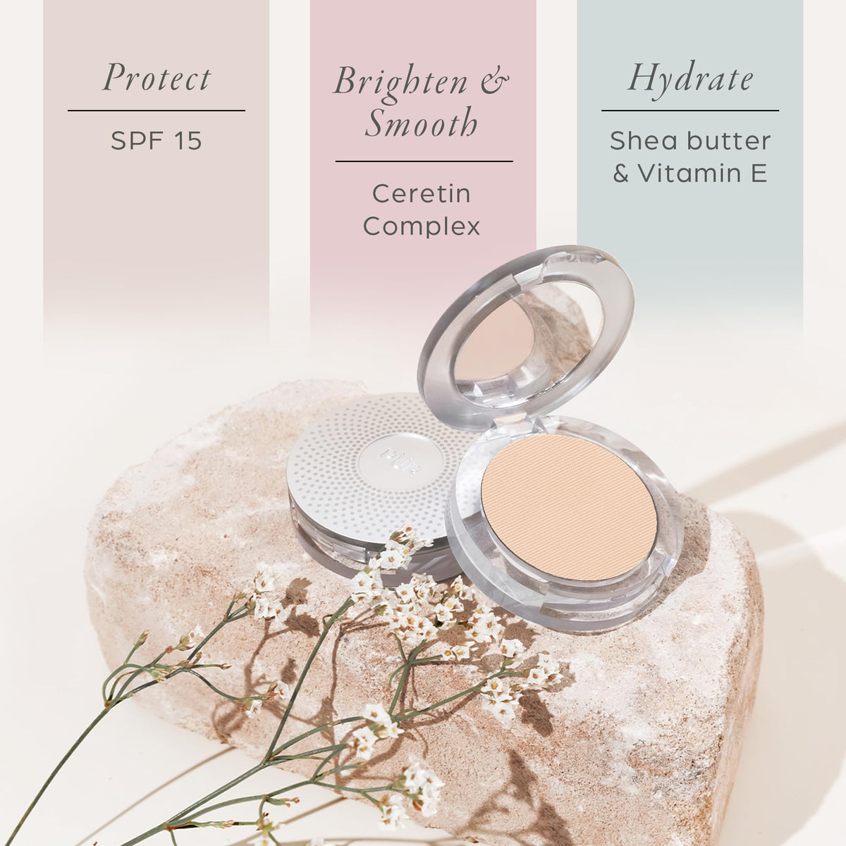 PÜR MINERALS foundation compact open showing powder